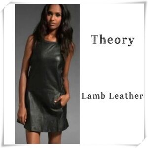 Theory Nidan Lamb Leather Drop Waist Mini Dress in Black Size 2